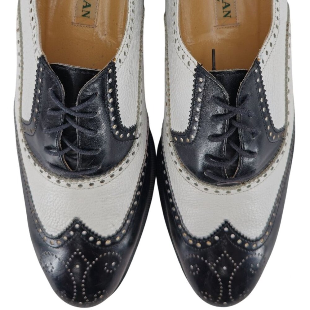 Vintage Bespoke Cole Haan Black White Leather Spectators 9.5 Italian Dress Shoes - Picture 12 of 15